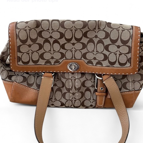 Coach Hampton Signature Logo Monogram Khaki Satchel Shoulder Bag - Picture 1 of 5